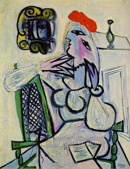 赤い帽子をかぶって座る女性 1934年 パブロ・ピカソ油絵